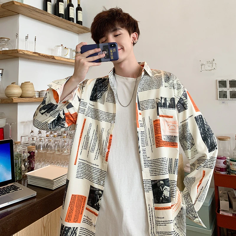 2019 осеннее Мужское пальто с длинными рукавами Гавайская белая рубашка мужская