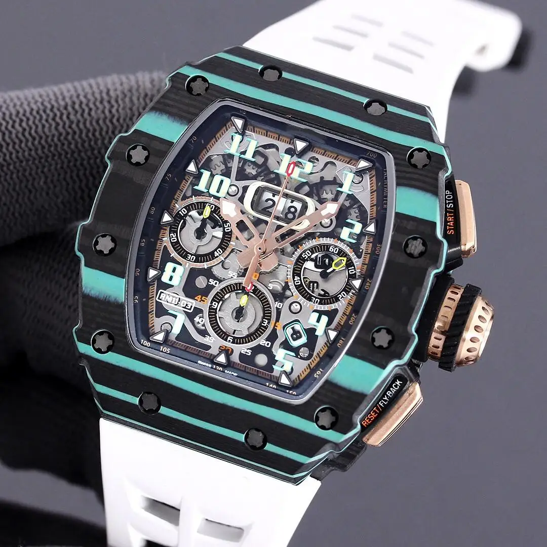 

Luxury New Mens Automatic Mechanical Self Wind Watch Carbon Fiber Orange Blue Black Rubber RM11-03 Limited Sports Watches AAA+