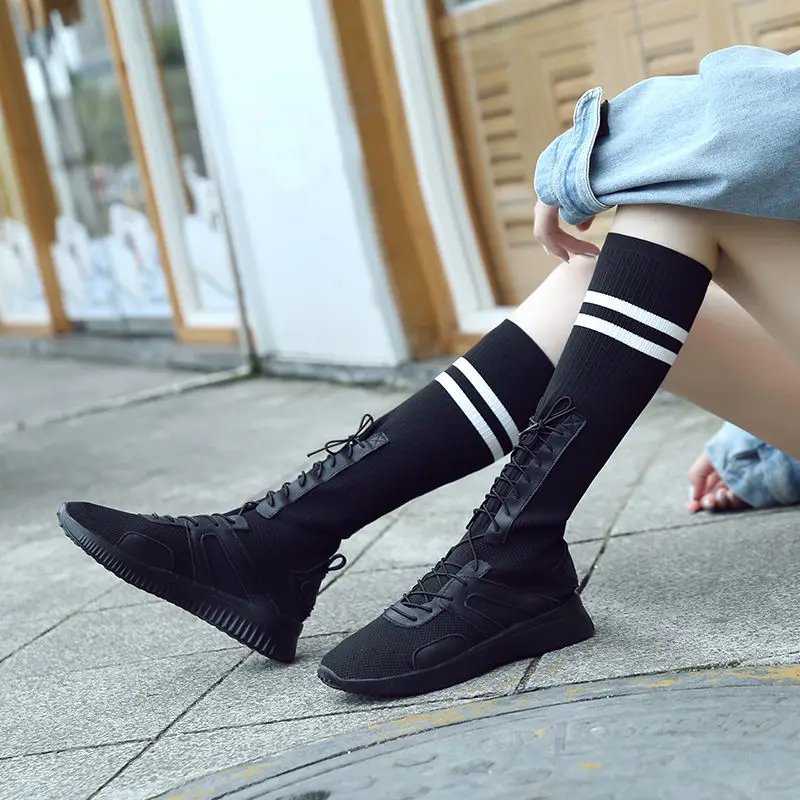 

Elastic Women's Shoes Flat Shoes Socks Shoes 2021 New High-top Women's Shoes College Style Hip-hop Long-tube Shoes Women's Boots