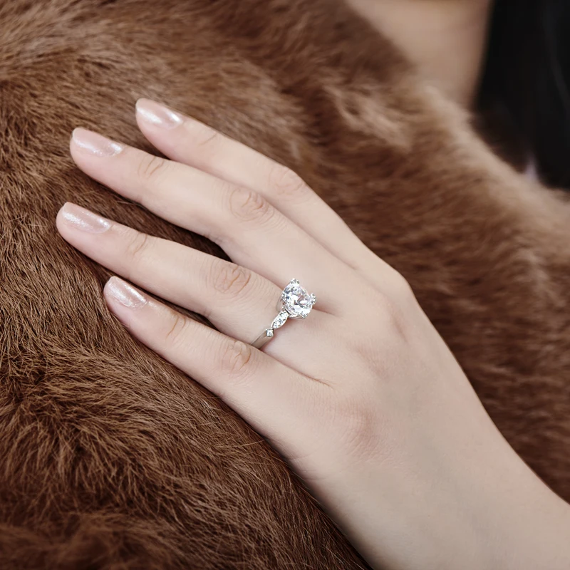 ANZIW 3.0 Carat Round Cut Ring Simulated Diamond Engagement Wedding Sterling Silver Cat Claws Prongs Jewelry for Women | Украшения и