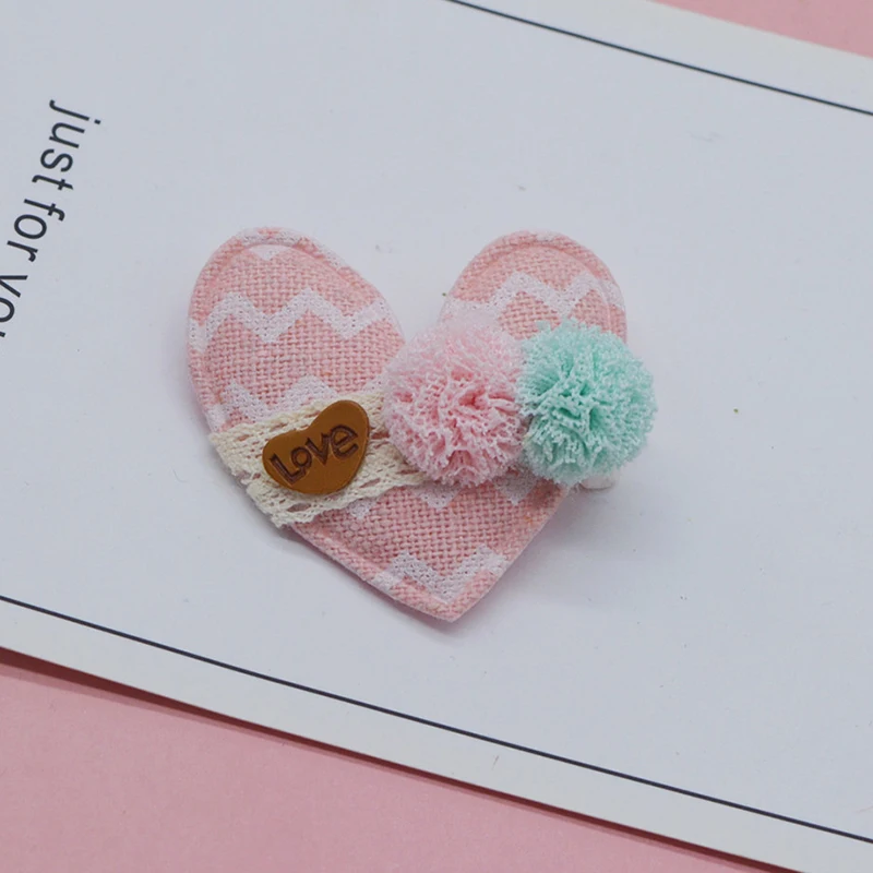 10pcs/lot 5*4.5cm stripe pompom heart Patches Appliques for Craft Clothes Sewing Supplies DIY Hair Clip Accessories - купить по
