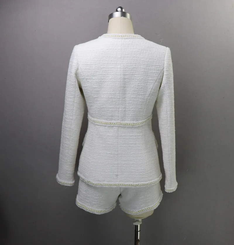 Женский твидовый костюм из 2 предметов шерстяной пиджак с длинным рукавом и шорты