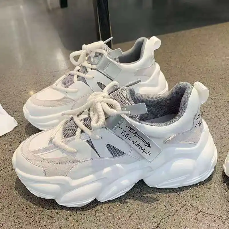 

Women's Chunky Sneakers Mesh Breathable Platform Wedge Heels Shoes Lace Up Vulcanize Shoes Female Sports Flats Shoes Dad Shoes