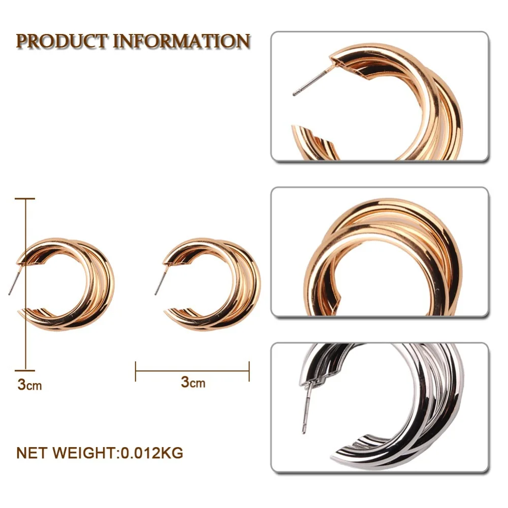 

Punk Style Earrings Gold/Silver Color Creativity Overlay semi-circle Open circle earrings Women exaggerated Piercing Jewelry