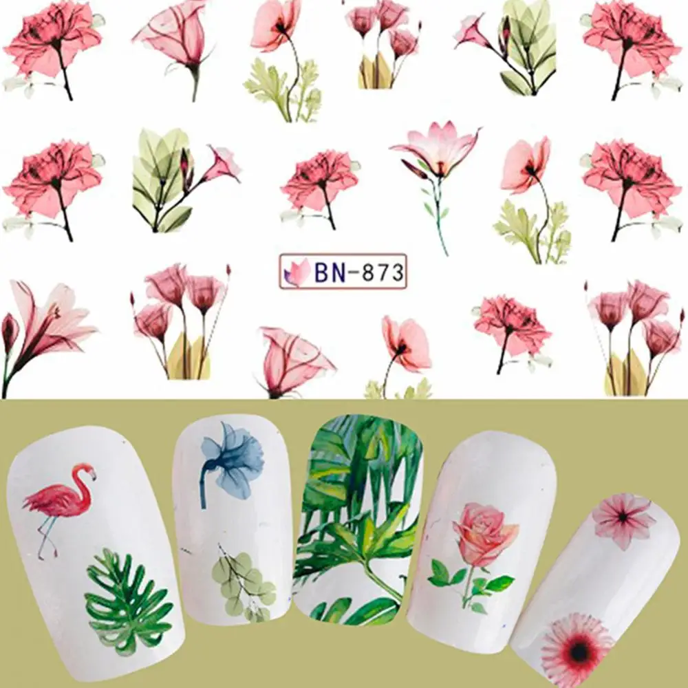 

50% Hot Sale Flower Leaf Flamingo Nail Art DIY Decor Sticker Water Transfer Manicure Decal