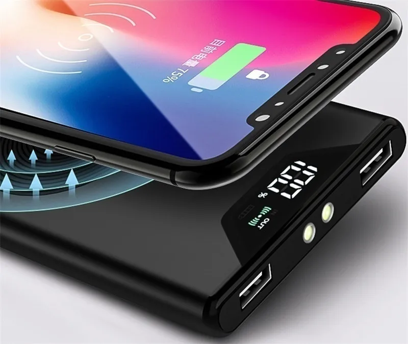 wireless portable 80000mah power bank with flashlight digital display 2usb external battery powerbank for xiaomi iphone samsung free global shipping
