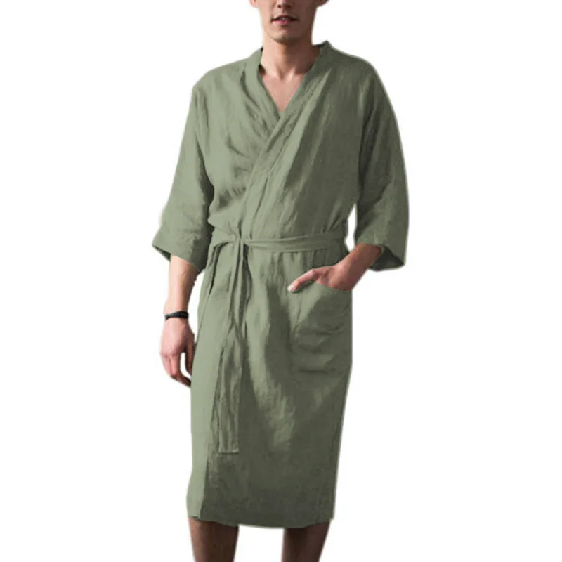 Men's Nightgown Pajamas Home Comfort Medium Length Three Quarter Sleeve Bathrobe