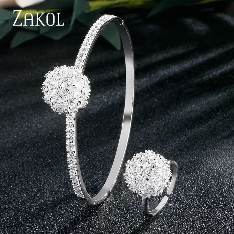 ZAKOL Новая мода кубического циркония цветок кластер Свадебные ювелирные изделия