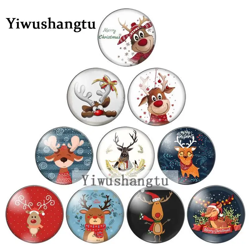 

Cartoon lovely deer Christmas Lucky 8/10mm/12mm/18mm/20mm/25mm Round photo glass cabochon demo flat back Making findings ZB0543