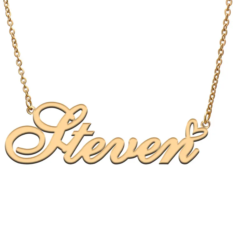 

Steven Love Heart Name Necklace Personalized Gold Plated Stainless Steel Collar for Women Girls Friends Birthday Wedding Gift
