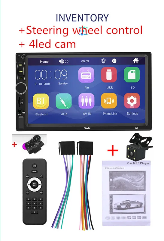 RC and 4led cam Авторадио 2DIN автомобильный стерео MP5 плеер 7 дюймов сенсорный экран Bluetooth USB AUX U диск FM радио+ камера - Цвет: RC and 4led cam
