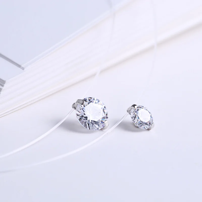 Новинка 925 Серебряное прозрачное ожерелье лески прозрачный циркон кулон