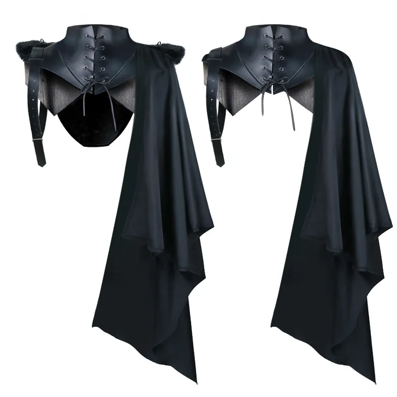 

Medieval Armor Black Cloak Single Shoulder Retro Cape Gothic Punk Lace Up Renaissance Costume Crusader Gear for Adult Men Women