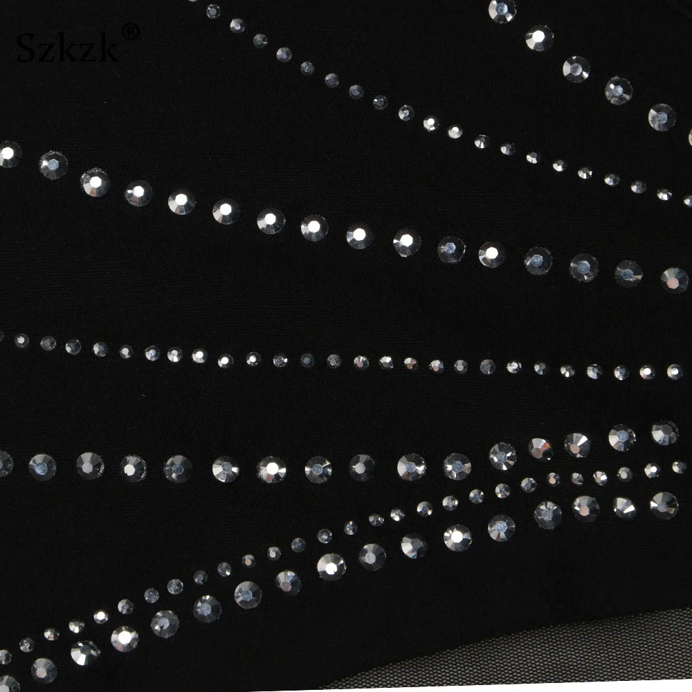 

Szkzk Rhinestone Mesh Sheer Midi Party Birthday Dress Off Shoulder Backless For Women Night Club Sexy Black See Though Dresses