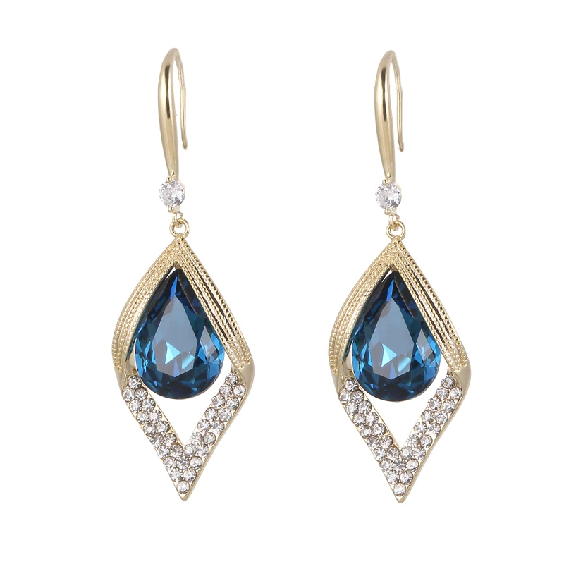 

2021 New Luxury Fashion Jewelry Boho Style Blue Crystal Drop Earrings for Women's Gold Color Color Bridal Earrings Jewelry Gift