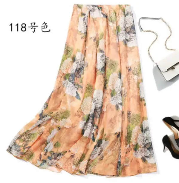 Женская длинная юбка макси из 100% шелка двухслойная плиссированная пляжная для