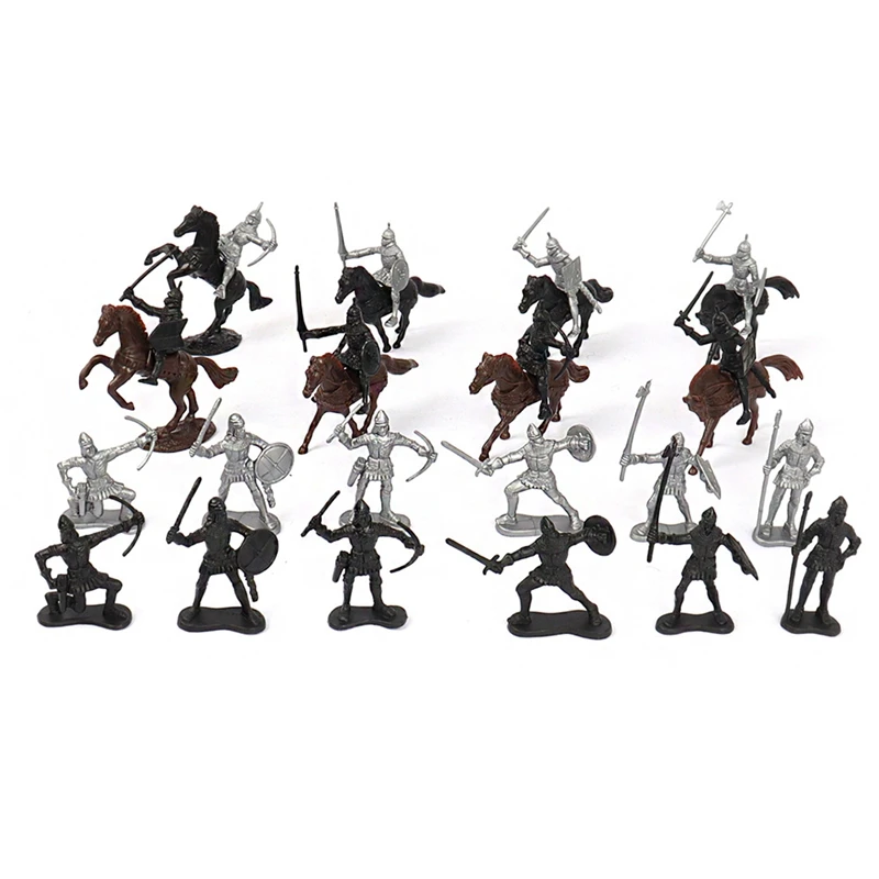 

28Pcs/Set Plastic Medieval Knights Horses Ancient Soldier War Action Figures Sand Table Model Toys for Children