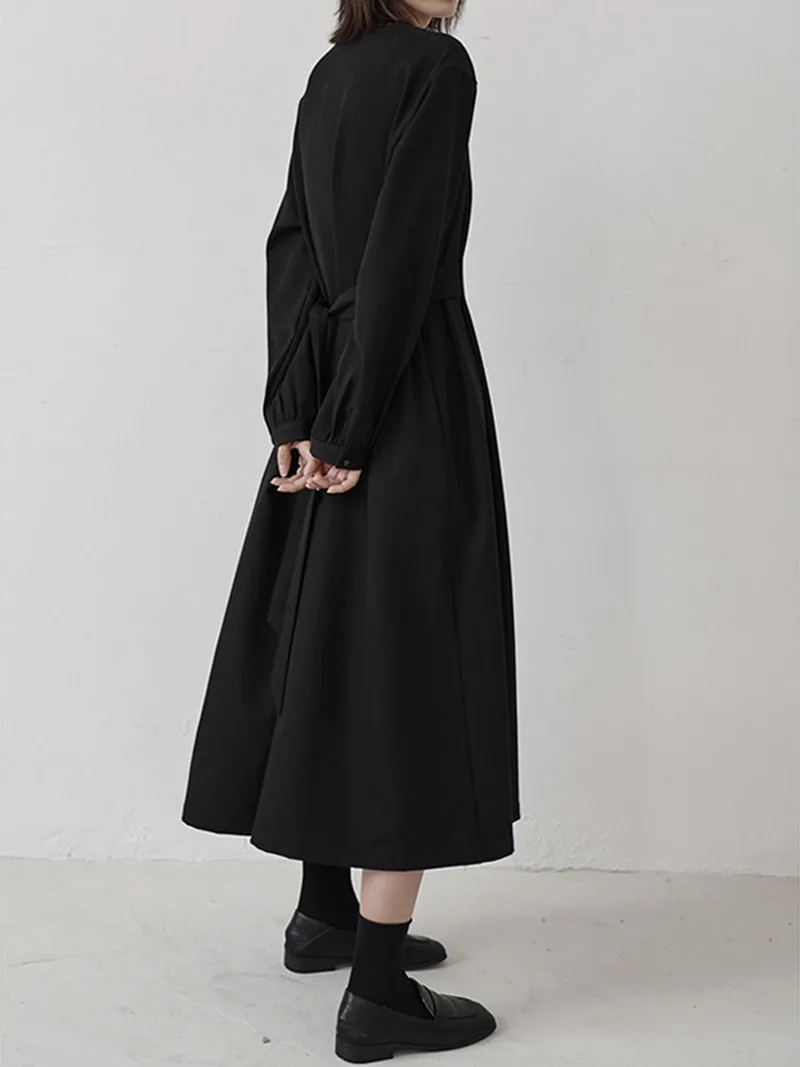 Длинное платье с V-образным вырезом Женская осенне-зимняя одежда винтажные