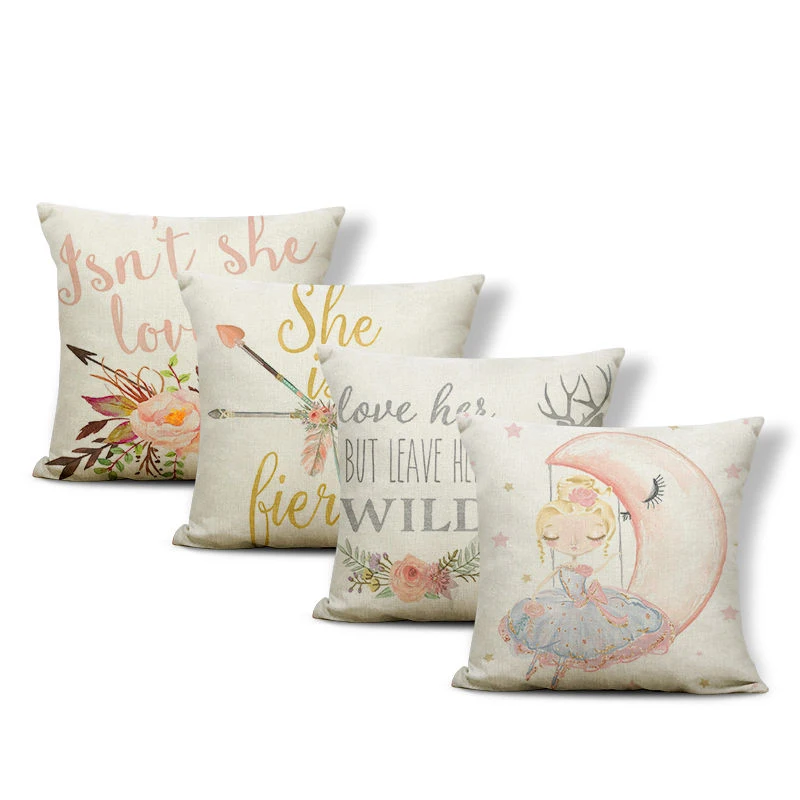 

Симпатичная романтичная наволочка для подушки с изображением принцессы Луны цветка розы из полиэстера и льна 43*43 см, декоративная подушка, ...