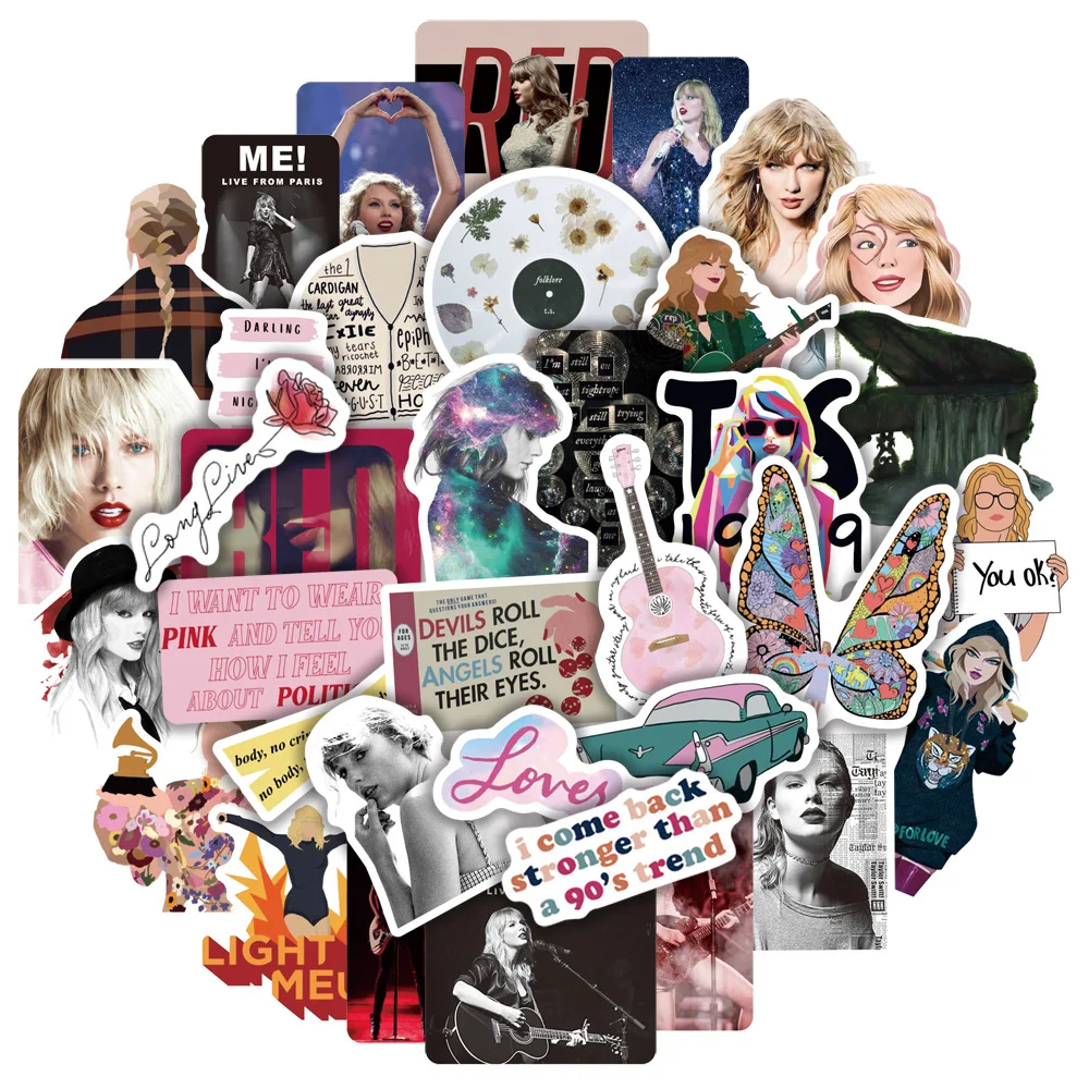 103050pcs alison swift taylor stickers folk song album laptop guitar skateboard phone decals cartoon singer stickers kid toy free global shipping