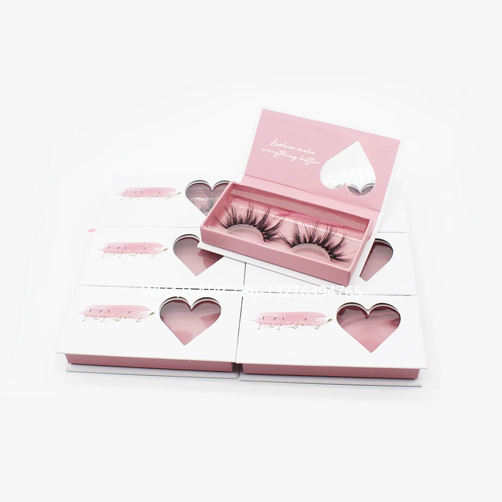 

Romantic Heart Window Mink Eyelash Box Custom Lashbox Packaging With Logo Sweet White Pink Lashes Boxes With Clear Tray