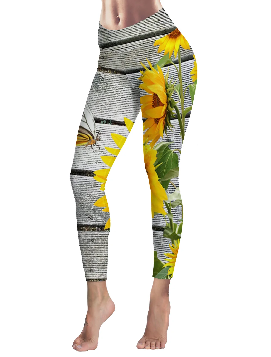 Повседневные женские леггинсы в деревенском стиле с подсолнухами штаны для