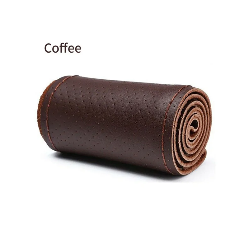 Coffee-Full Hole Car Braid On The Steering Wheel 38 cm Hand Sewing Microfiber Leather Covers Auto Steering Wheel Cover - Название цвета: Coffee-Full Hole