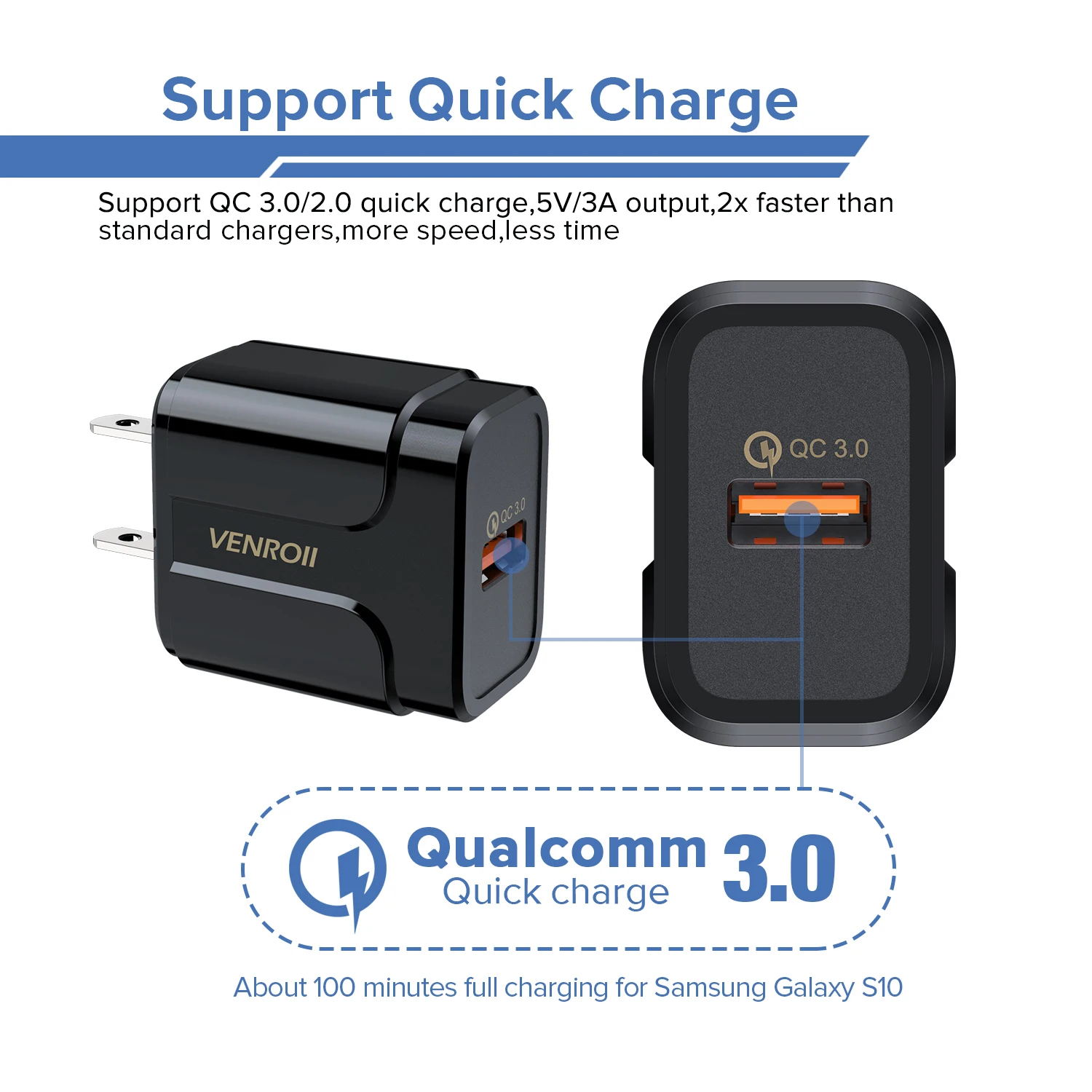 Venroii 5 в 3 А USB зарядное устройство Quick Charge 3,0 EU US Разъем для iPhone X Быстрая зарядка для samsung S9 Xiaomi Mi 8 адаптер для мобильного телефона