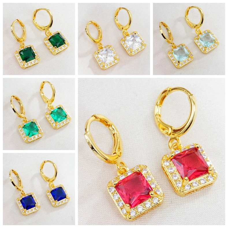5 различных стилей элегантные золотистые квадратные круглые серьги с фианитами
