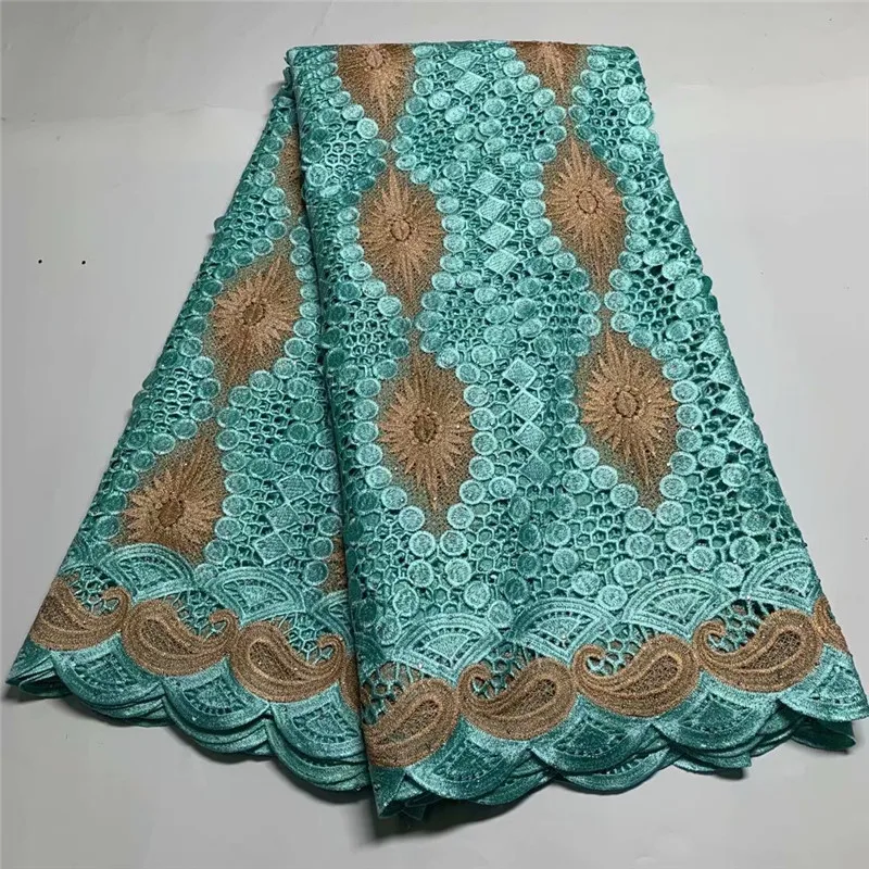

Новая модная Водорастворимая кружевная ткань с камнями, 5 ярдов, Африканское химическое кружево для женского платья DF10302
