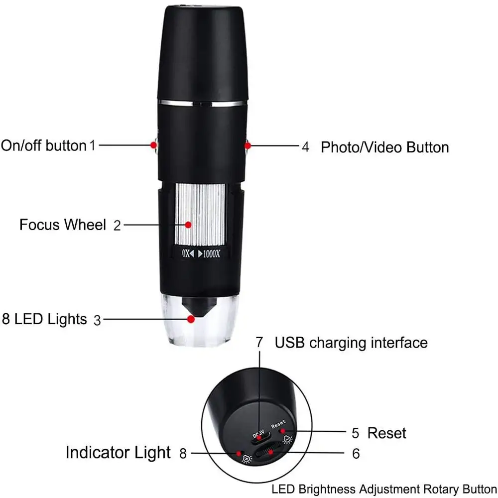 Микроскоп Ручной цифровой электронный 1000/1600X с Wi Fi USB эндоскоп камерой микроскоп 8