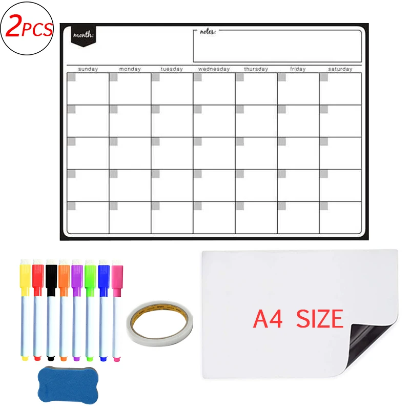 Magnetic Whiteboard Weekly Monthly Planner Dry Erase Calendar Sticker for Wall Fridge Memo Message Drawing Organizer Agenda 2021
