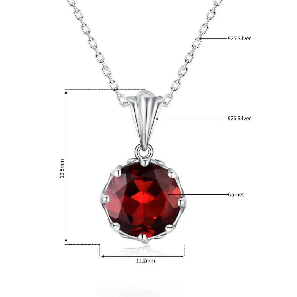 

New 925 Silver Pendant For Women Elegant Cute Red Garnet Round Gemstone Pendant Necklace Silver Jewelry Engagement Without Chain