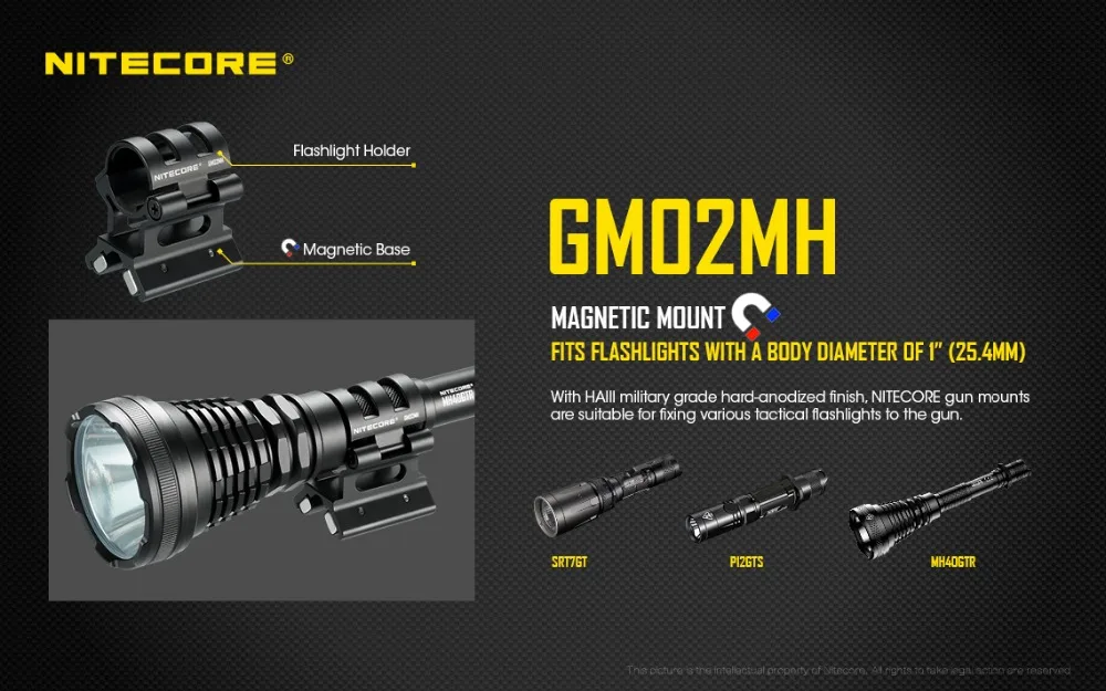 NITECORE GM02MH крепление Magentic оружейное Крепление подходит для фонарика диаметром 25,4 мм SRT7GT P12GTS MH40GTR