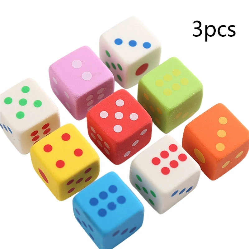 

C1FB Pack of 3pcs Colorful Dice Eraser Kids Pocket Eraser Easy Erasing Non-toxic Christmas Halloween Birthday Party Supplies