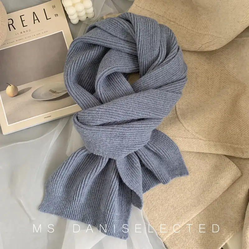 Зимний шарф для женщин Net Red Korean Pure Color Thickening Warm Couple Student Double-sided Knit Bib Scarves Echarpe Femme on.