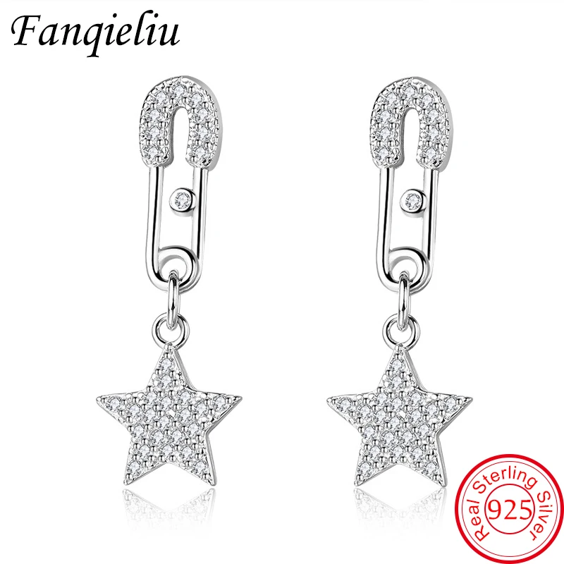 

Fanqieliu Creative Pin Star Jewelry 925 Sterling Silver Stud Earrings Women Crystal New Fashion For Girl FQL21566