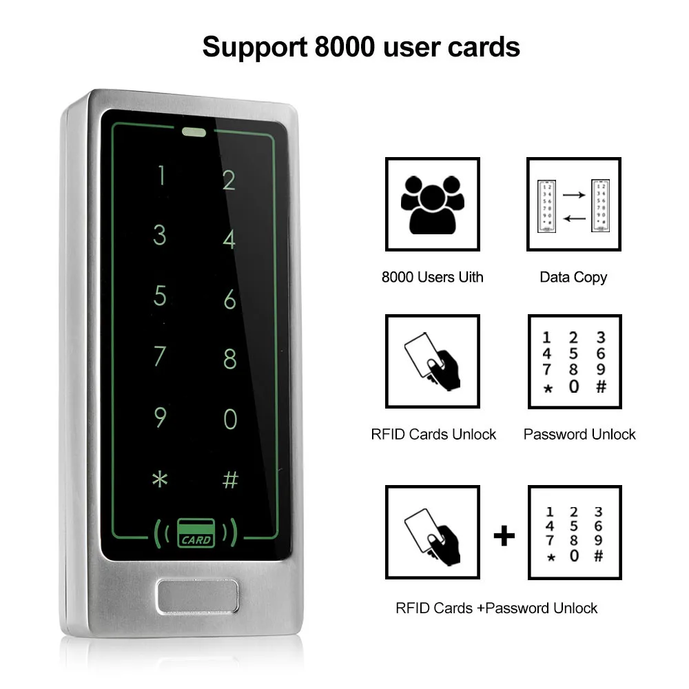 IP65 металлическая RFID 125 кГц 8000 пользователей Водонепроницаемая клавиатура