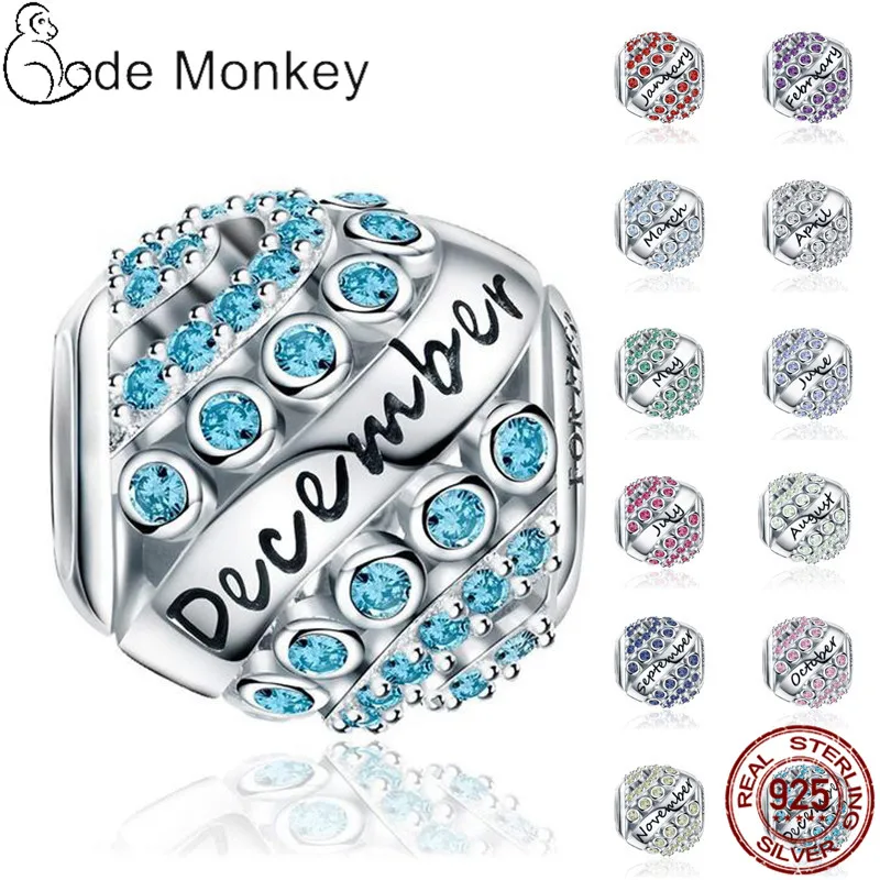 

100% Real 925 Silver Color 12 Style Birthstone Fit Original Pandora Bracelet&Bangle For Women Birthday Fashion Jewelry Gift