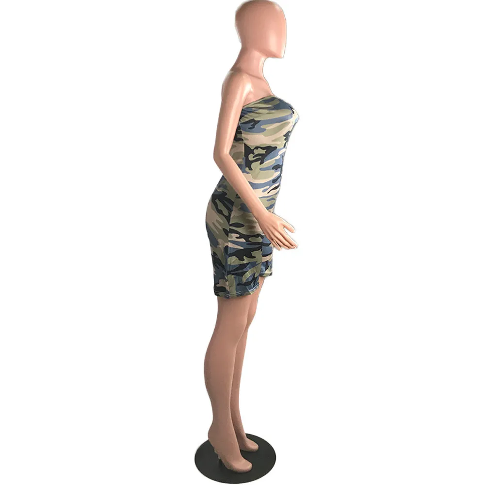 Camouflage Bodycon Playsuit Summer Women Off Shoulder Strapless Backless Holiday Beach Rompers Womens Jumpsuit Tube Bodysuits