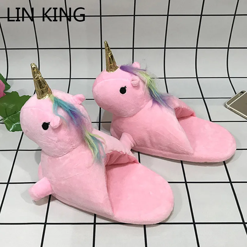 Тапочки домашние унисекс с единорогом LIN KING Зимние удобные теплые плюшевые
