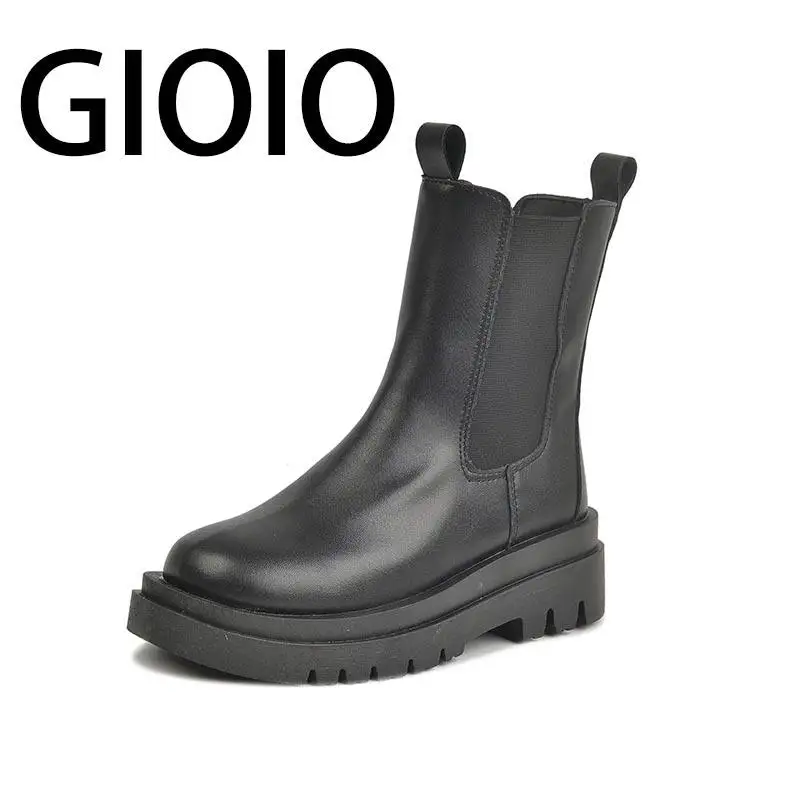 

New Luxury Chelsea Boots Women Ankle Boots Fashion Brand Designer Chunky Women Winter Shoes Round Toe Short Women's Leather Boot