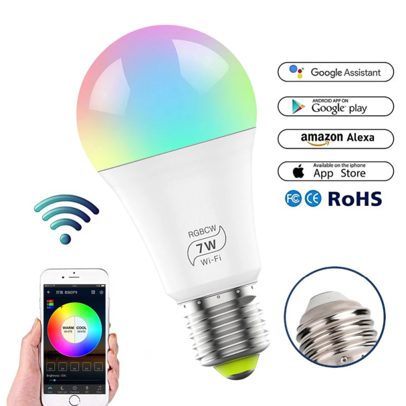Nexlux Wifi умная Светодиодная лампа E27 7W светодиоидная с регулируемой яркостью RGB