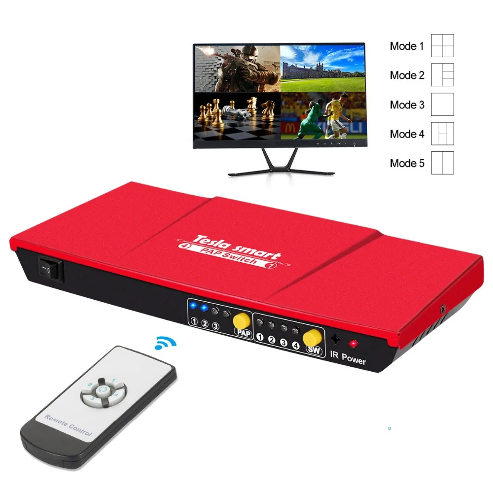 Tesla smart 4 x1 HDMI коммутатор 4 в 1 выход 1080P@ 60 Гц с функцией PAP бесшовные пути 4 Full HD источников к 1 Full HD Дисплей HDMI
