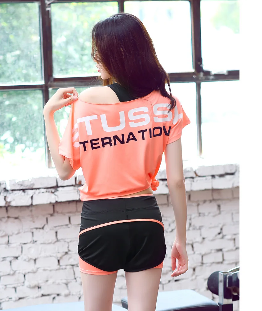 Женская спортивная футболка с коротким рукавом черная белая оранжевая свободная