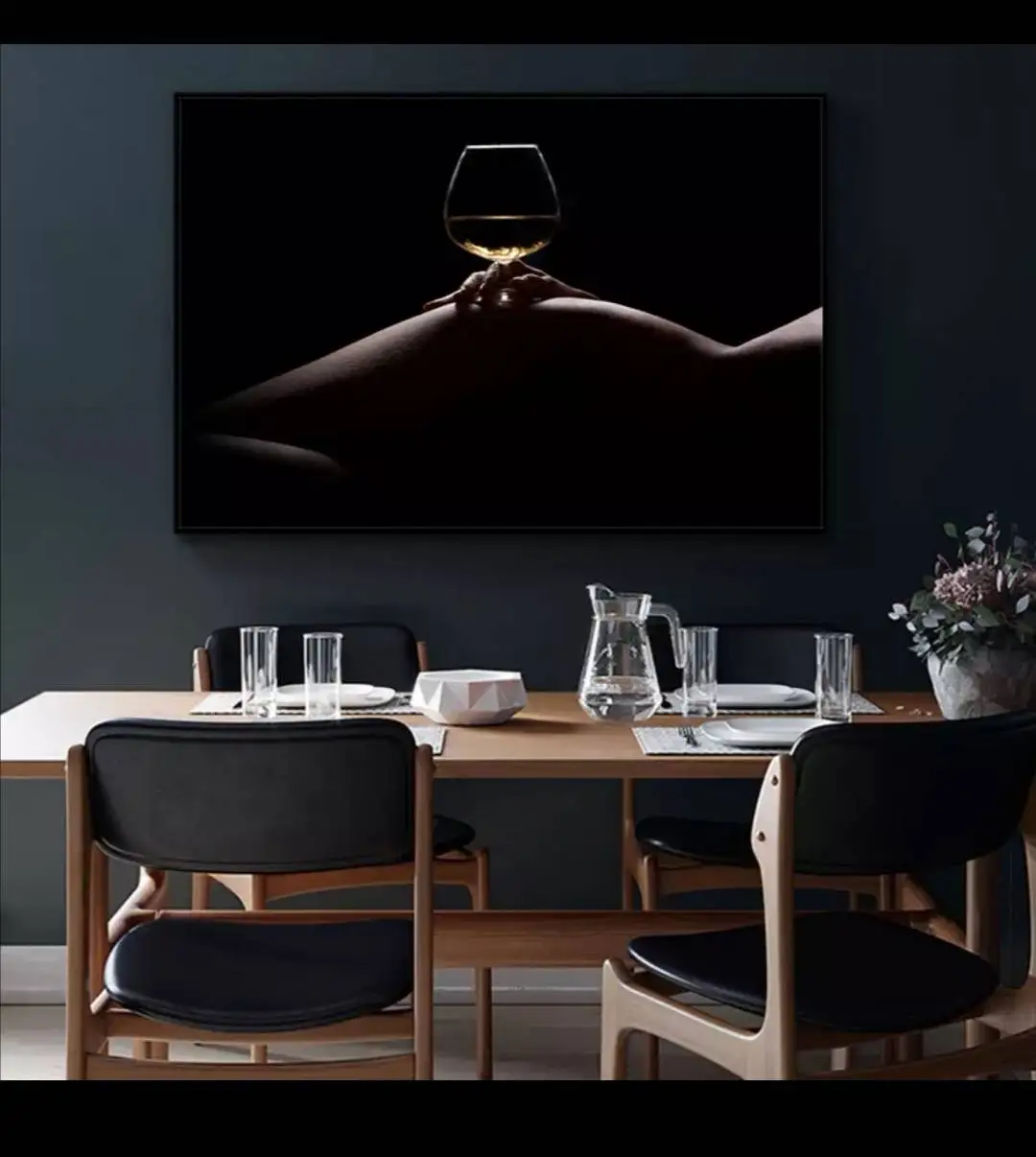 Canvas Painting Woman Body Art Red Wine Black Background Poster and Print Wall for Living Room Home Decor (No Frame)|Рисование и