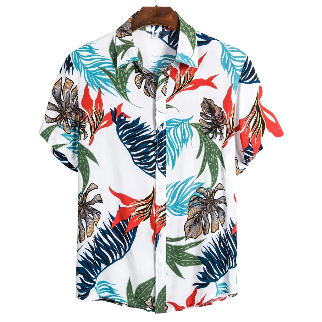 

Hawaiian Shirt Mens Summer Short Sleeve Casual Cotton Linen Printing Hawaiian Shirt Blouse Men Clothes camisa masculina blusa