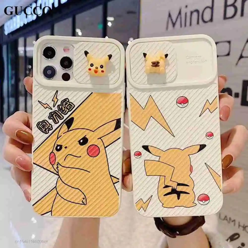 

Pokemon Cute Pikachu Camera Lens Protective iphone Case For iPhone 11 12 pro xs max xr 7 8 plus se 2020 Mini Silicone Back Cover