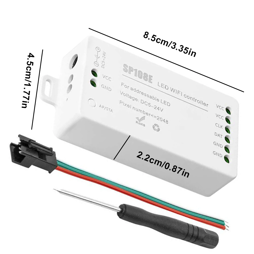 

LED WiFi Controller WS2811 WS2812B LED Strip Light Module Universal App Wireless Control SP108E 2048 Pixels Plastic White