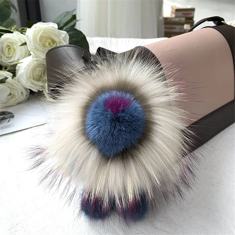 Пушистый настоящий норковый мех кулон милый Синий Лев женская сумка висячий